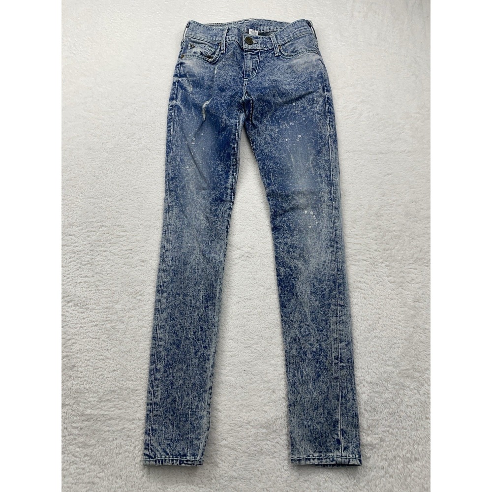 True Religion Jeans Womens 25 Casey Skinny Denim Blue Acid Wash Zip Pants 25x30